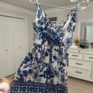 Floral Blue and White Women's Romper